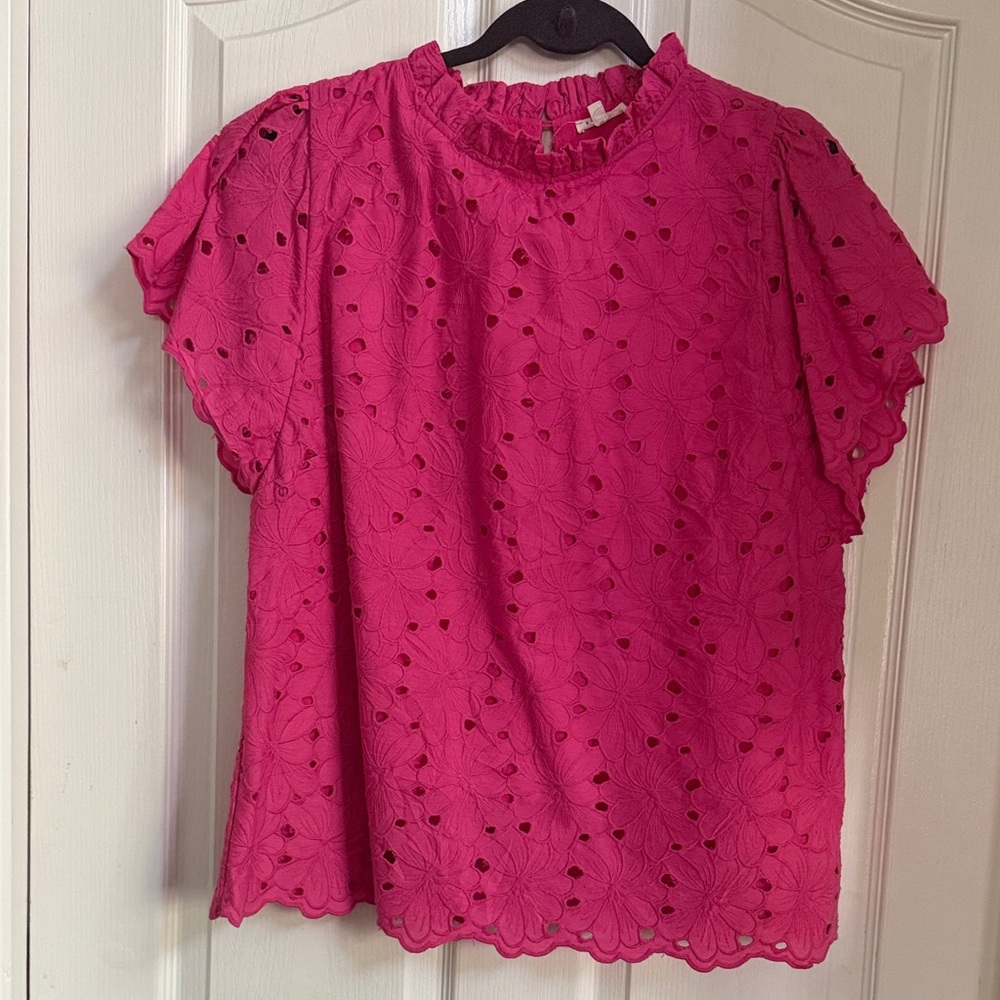 JODIFL Fuchsia Eyelet Blouse